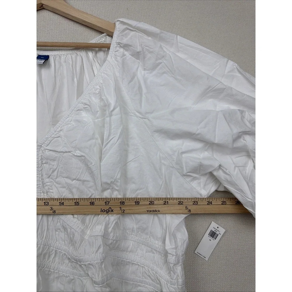Old Navy Womens Smocked White Peplum Puff Sleeve V-Neck Blouse 3X Cotton Top NWT